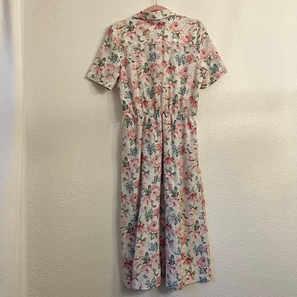 Vintage 80s Periwinkle Belted Shirtdress 6 White Floral Coquette Cottage Pinup - Picture 10 of 16